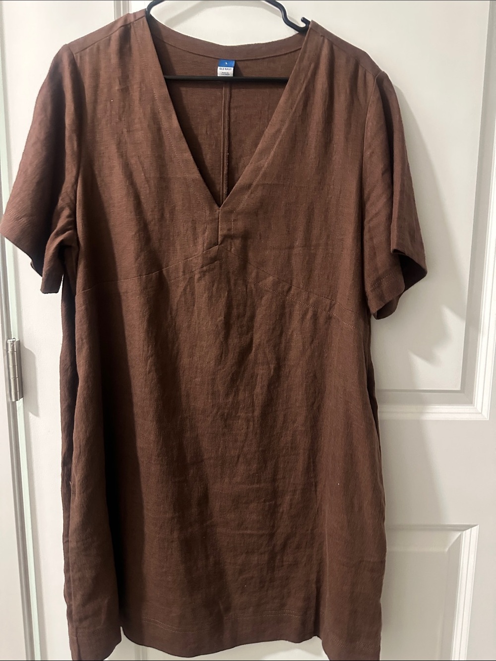 Old Navy Brown Short Sleeve V-Neck Tunic Dress with pockets size Large